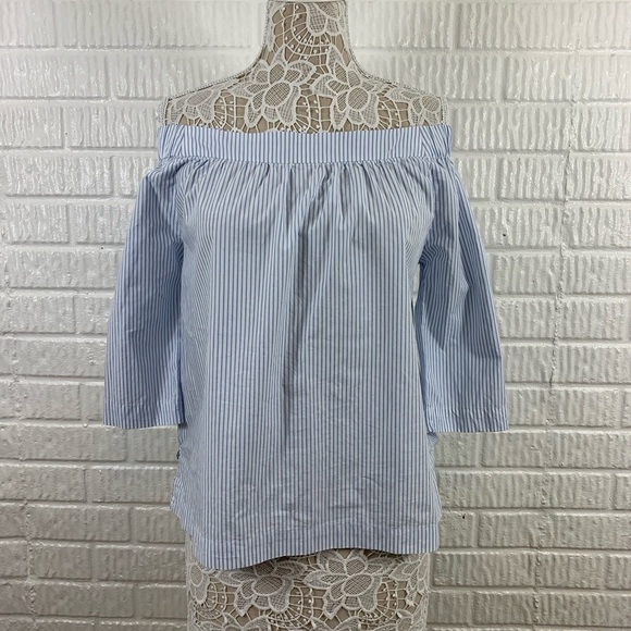 Madewell Clean Off The Shoulder Blue Top Small - Picture 3 of 6